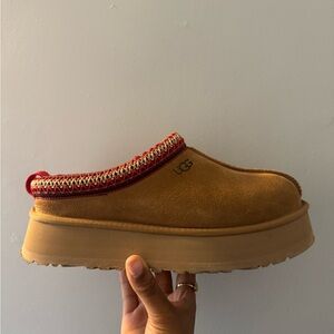 UGG Brown Platform Mules with Red Accents